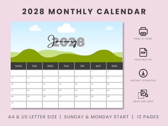 Download 2028 Monthly Custom Canva Frame Calendar - Custom canva frame Collection